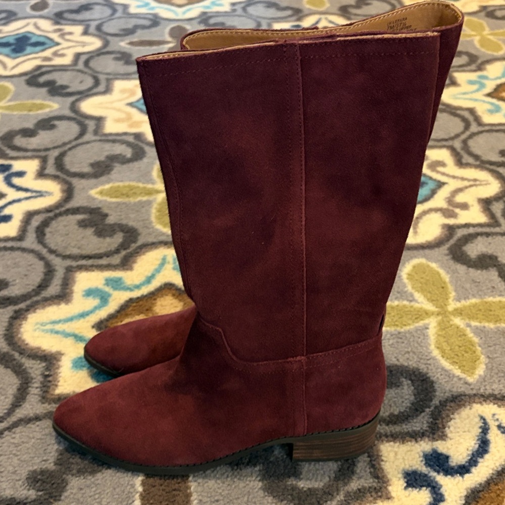 Lucky Brand Lafara Suede Mid Calf Riding Boots - Burgundy - Picture 2 of 7